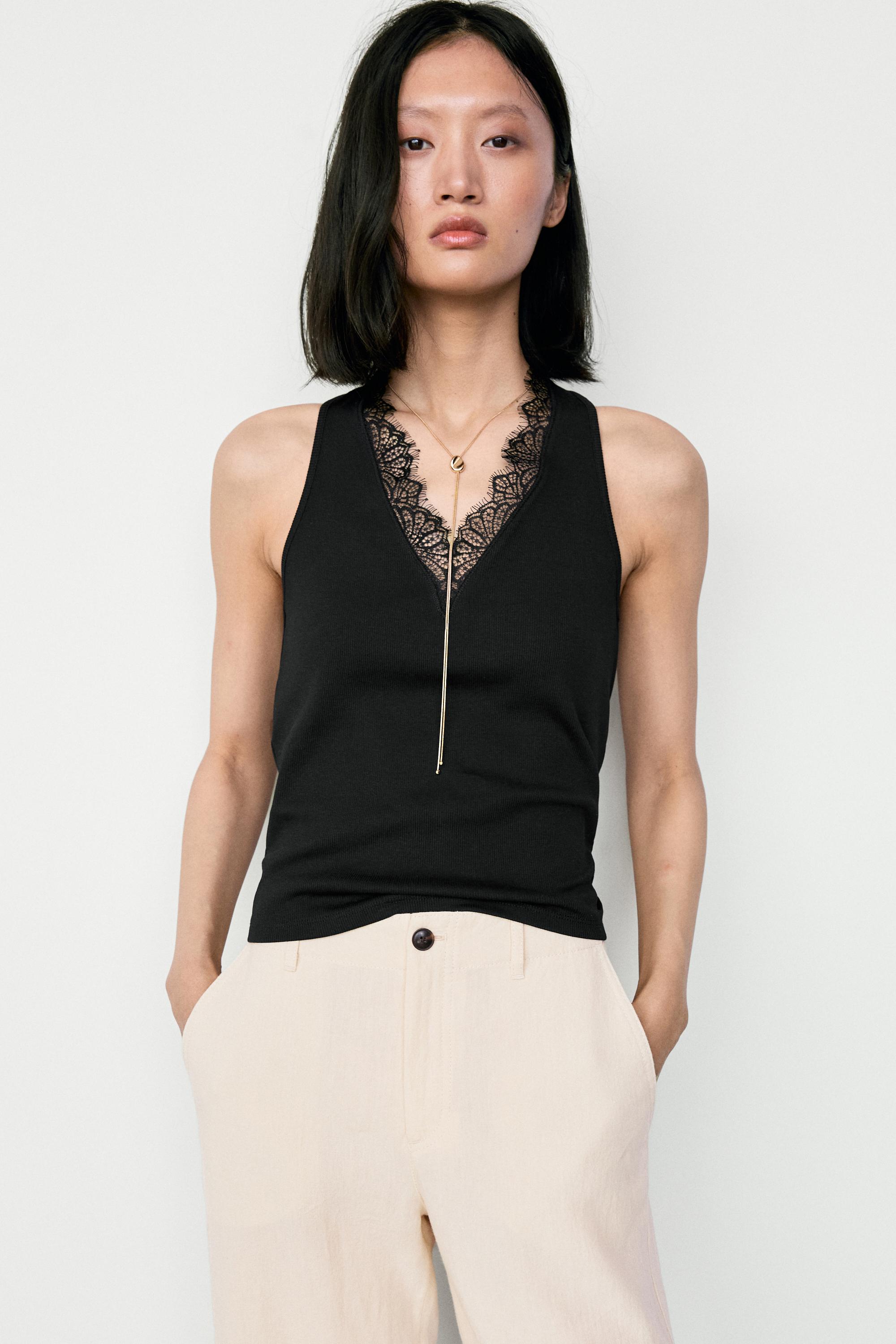 V-neck lace trim camisole top